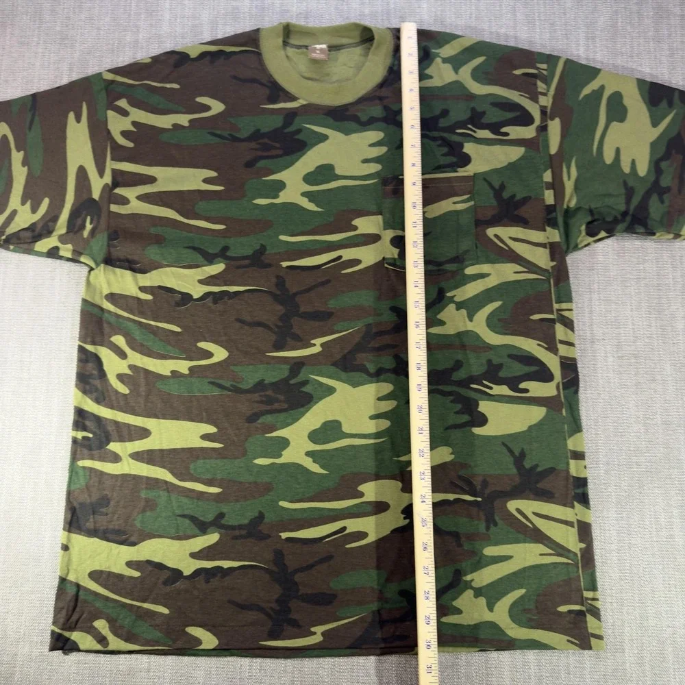 Vintage Ranger Shirt Mens XL Green Woodland Camo Pocket Hunting Military Tee USA
